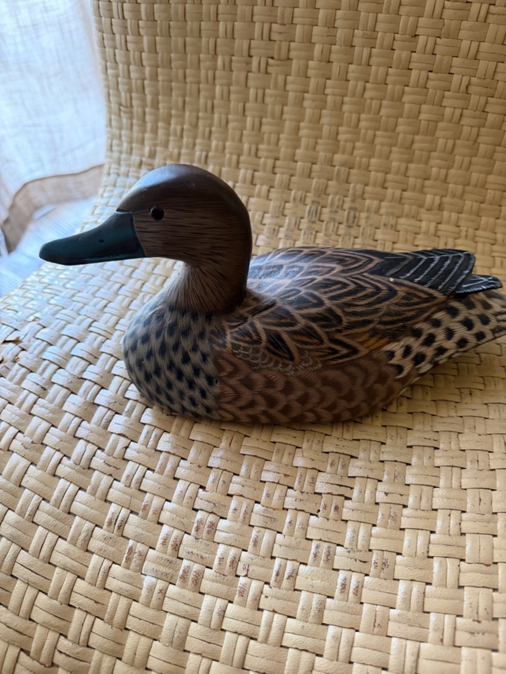 Hand-Painted Wooden Duck Decoy in Brown & Black Made republic of China  VTG